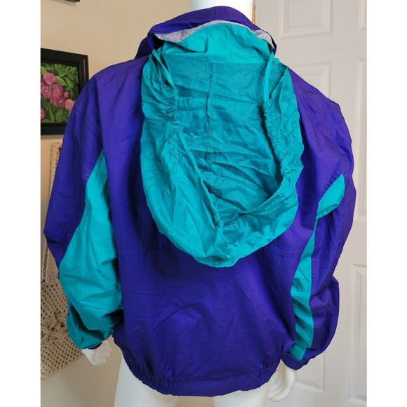 VTG 90s Eagles Ridge Blue Teal Color Block Windbreaker Retractable Hood Size M - Picture 4 of 9